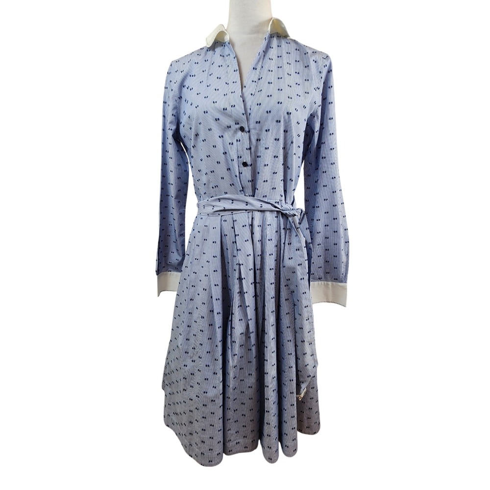 Brooks Brothers Blue Clip-Dot Button Down Dobby Shirt Dress Womens Sz 10 Luxury